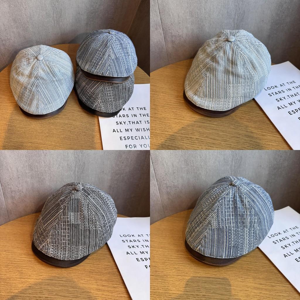Spliced Design Minimally Striped Women Denim Casual Beret For Autumn Winter And