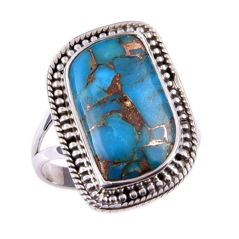 Natural Blue Copper Turquoise Gemstone 925 Solid Sterling Silver Ring S.9 P2a90