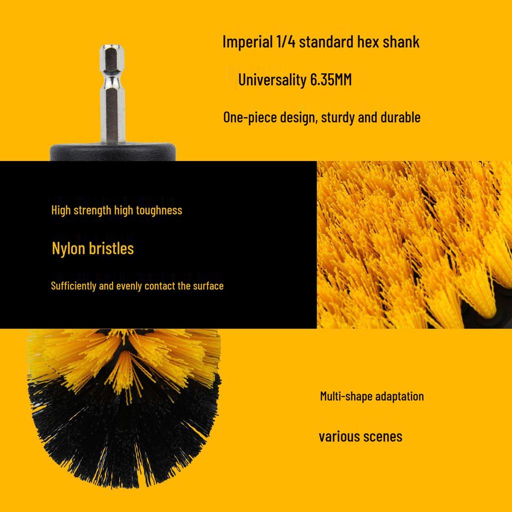 4-Piece Yellow Electric Drill Brush Set for Kitchen, Bathroom, Glass, and Car Cleaning