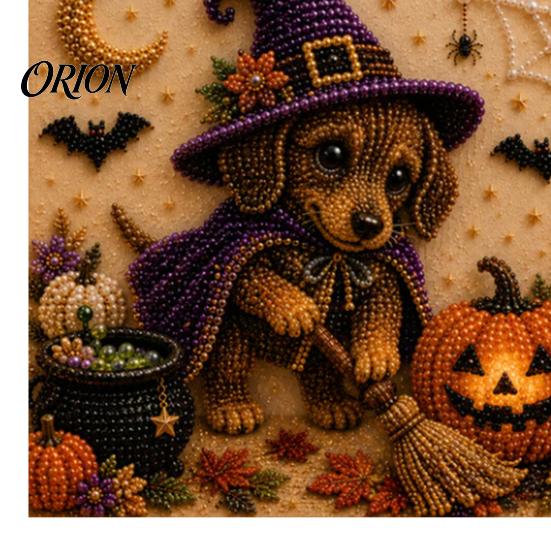 Clean Paint Free Art Set Halloween Faux Pearl Painting Kit, Puppy Ghost 3D Craft Unique Handmade Gift Idea for Adults Beginners, Home Wall Decor, DIY