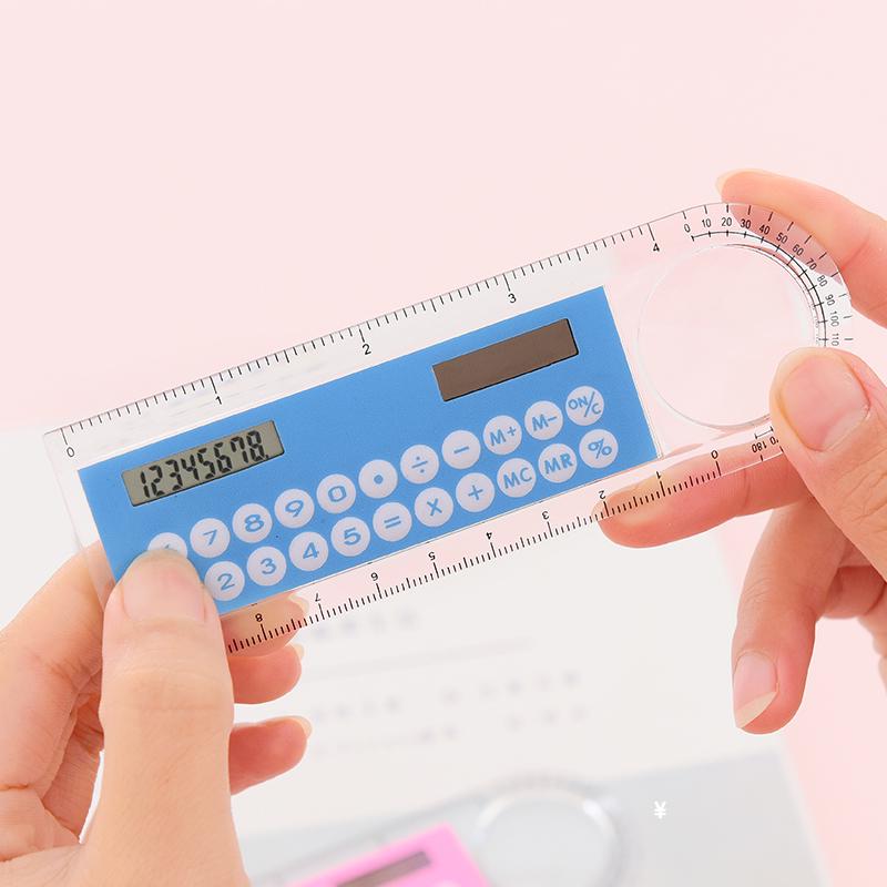 Regla solar Regla de 10 cm Mini calculadora digital 2 en 1 Papelería para niños Regalos de oficina escolar