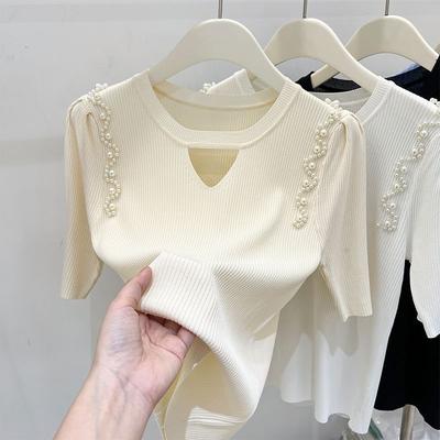 Loose Hollow Knitted Sweater for Women Short Sleeved Summer Design Ice Silk Top