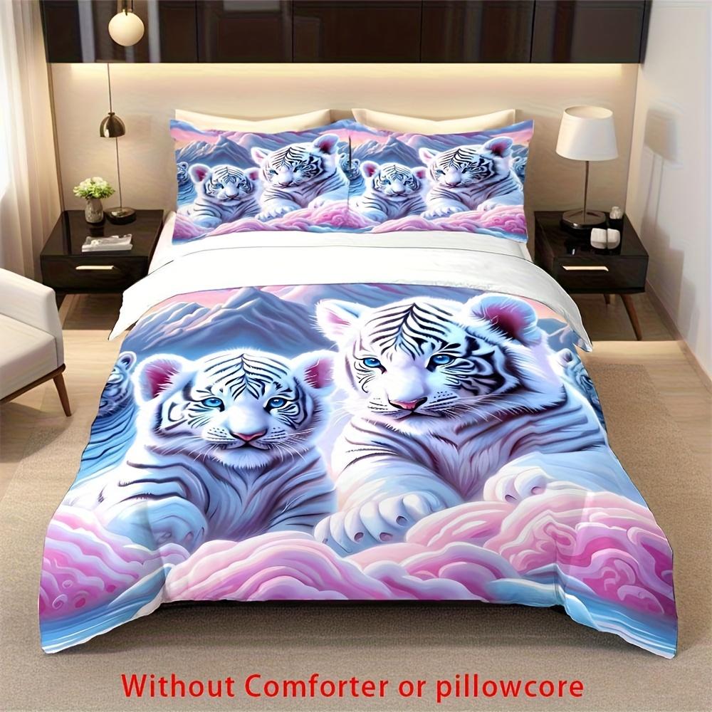 

2/3Pcs Modern 3D Tiger Animal Print Duvet Cover Set (1 Duvet Cover + 1/2 Pillowcase, Without Core), Cute Tiger Cub Print Duvet Cover Set&AU Single(140x210cm)