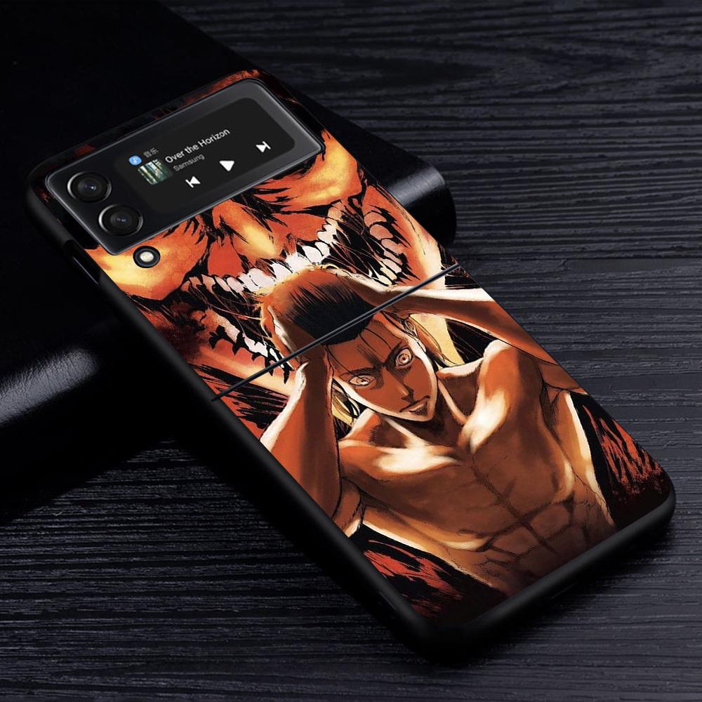 Attack On Titan Anime Handyhülle für Samsung Galaxy Z Flip3 5G Flip4 Schwarz Coque Z Flip 3 Hart PC Luxus Hülle Zflip3 Funda