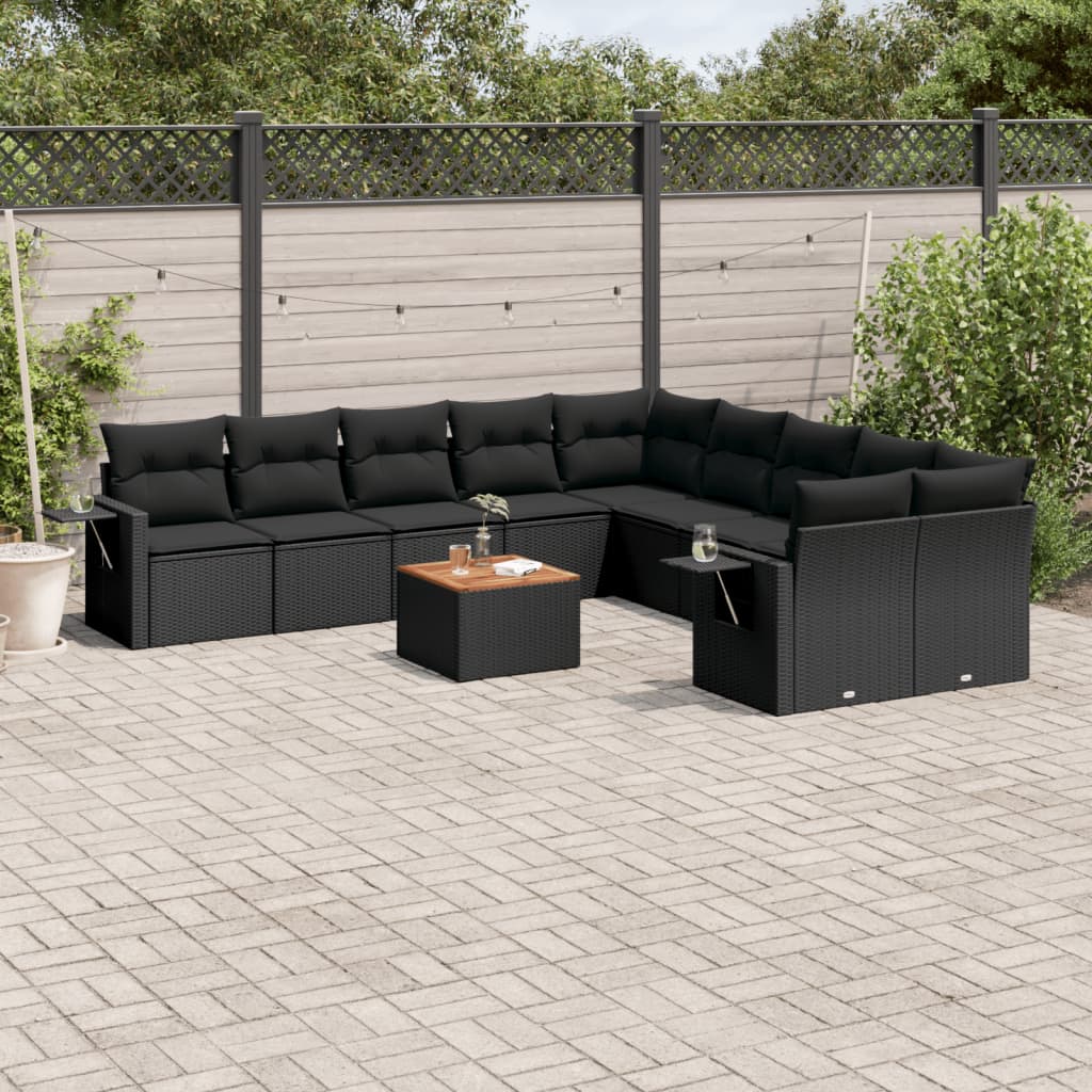 11 pc. Outdoor Sofa Set with Cushions Black PE Rattan