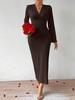 V-Neck High-Waist Slimming Long-Sleeve Evening Dress for Women
