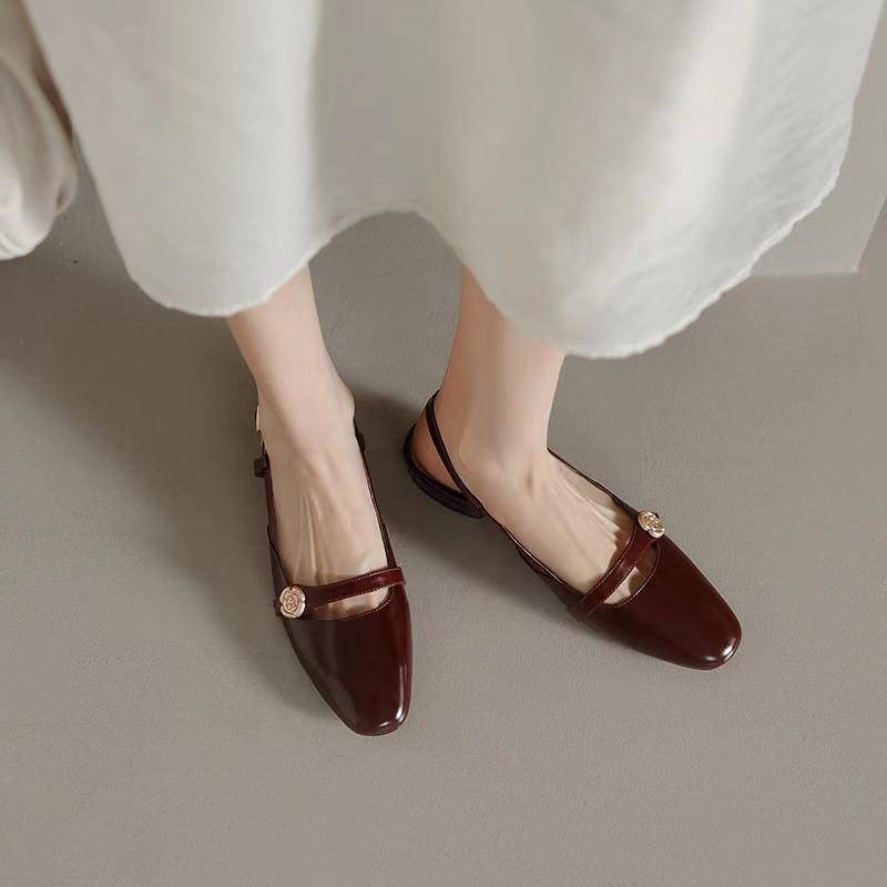 Beige Heeled Sandals Shoes Closed Toe Women's All Match Mary Jane Black Block Comfort Low Open Retro Girls Summer