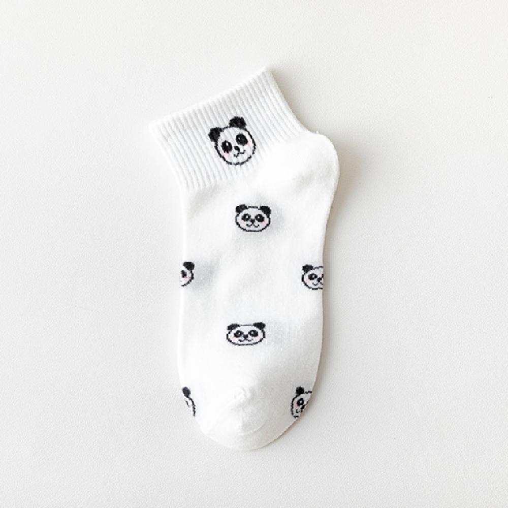 Girls Cute Panda Face Funny Short Ankle Socks White Casual Summer Spring Two Stripes Soft Cotton Women Sokken Sport Gift