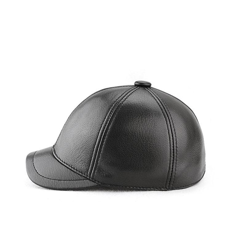 Herren Baseballkappe mit kurzem Schirm aus echtem Leder - Trendiger Herbst- & Winterstil für mittleres und älteres Alter.