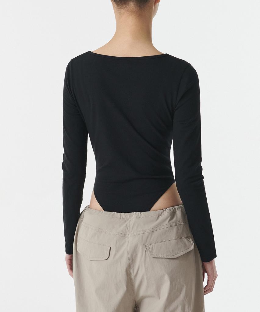 MUSINSA STANDARD WOMAN Women'S Square Neck Long Sleeve Bodysuit [Black]