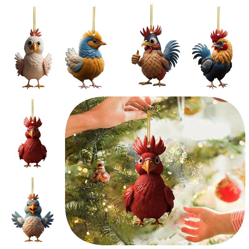 Niedliches Cartoon-Huhn Acryl Auto Hängedekoration Weihnachtsbaumschmuck Heimdeko