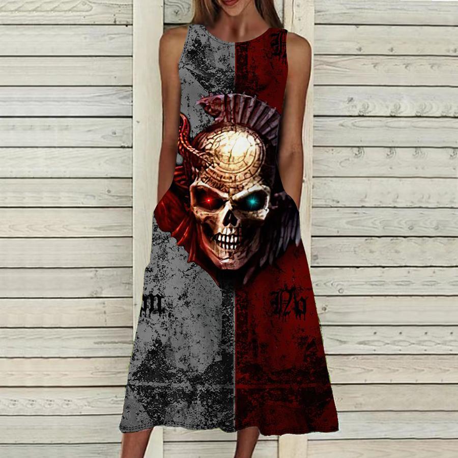 Moda de vară Rochie sexy fără mâneci Moale Casual Rochie cu imprimeu schelet întunecat Rochie fără mâneci Rochie cu bretele de vară