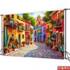 Colorful Mexican Village Tapestry, Bright Street with Cacti & Flowers Background Cloth, Home Decor