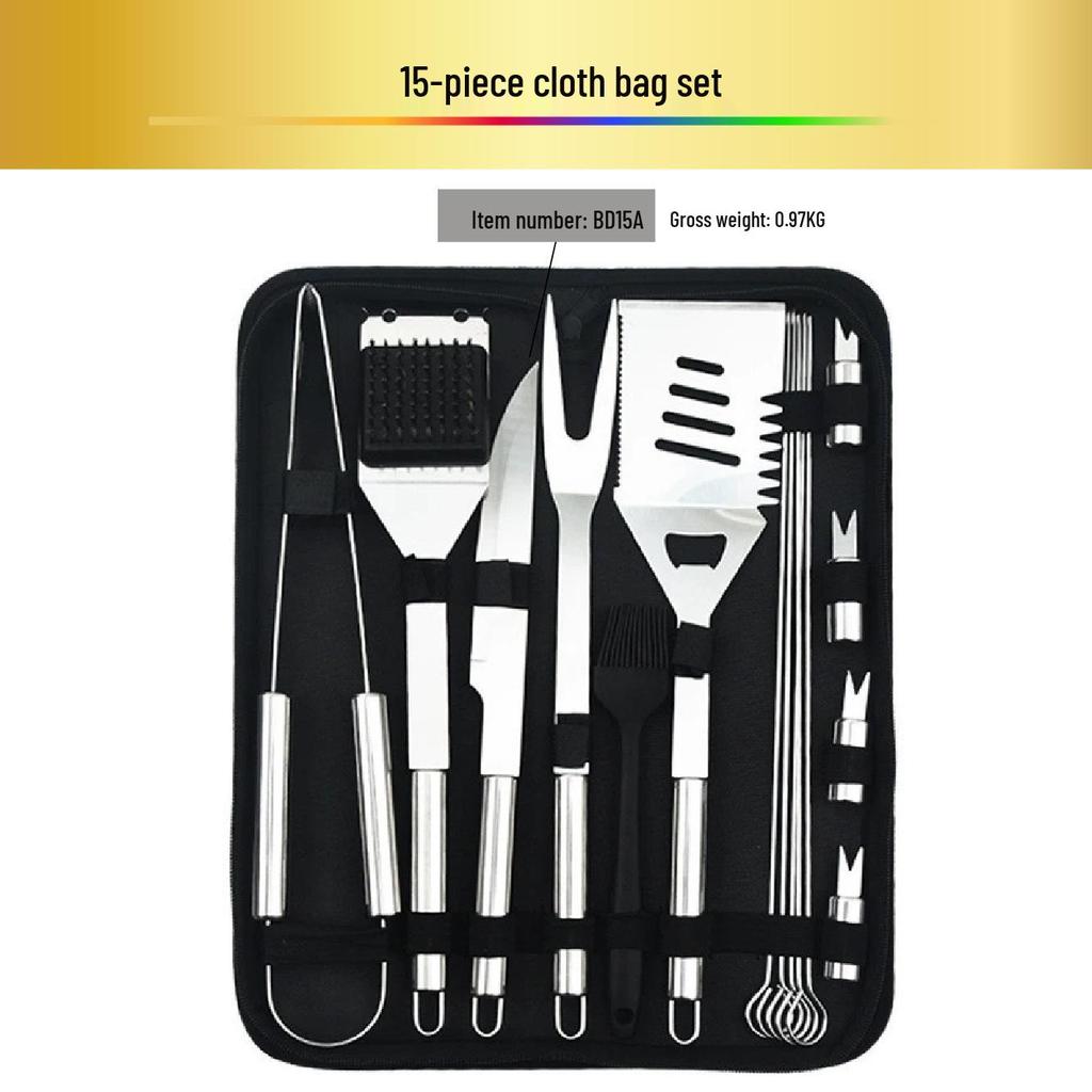 Outdoor BBQ Stainless Steel Tool Set: Knife, Fork, and Spatula