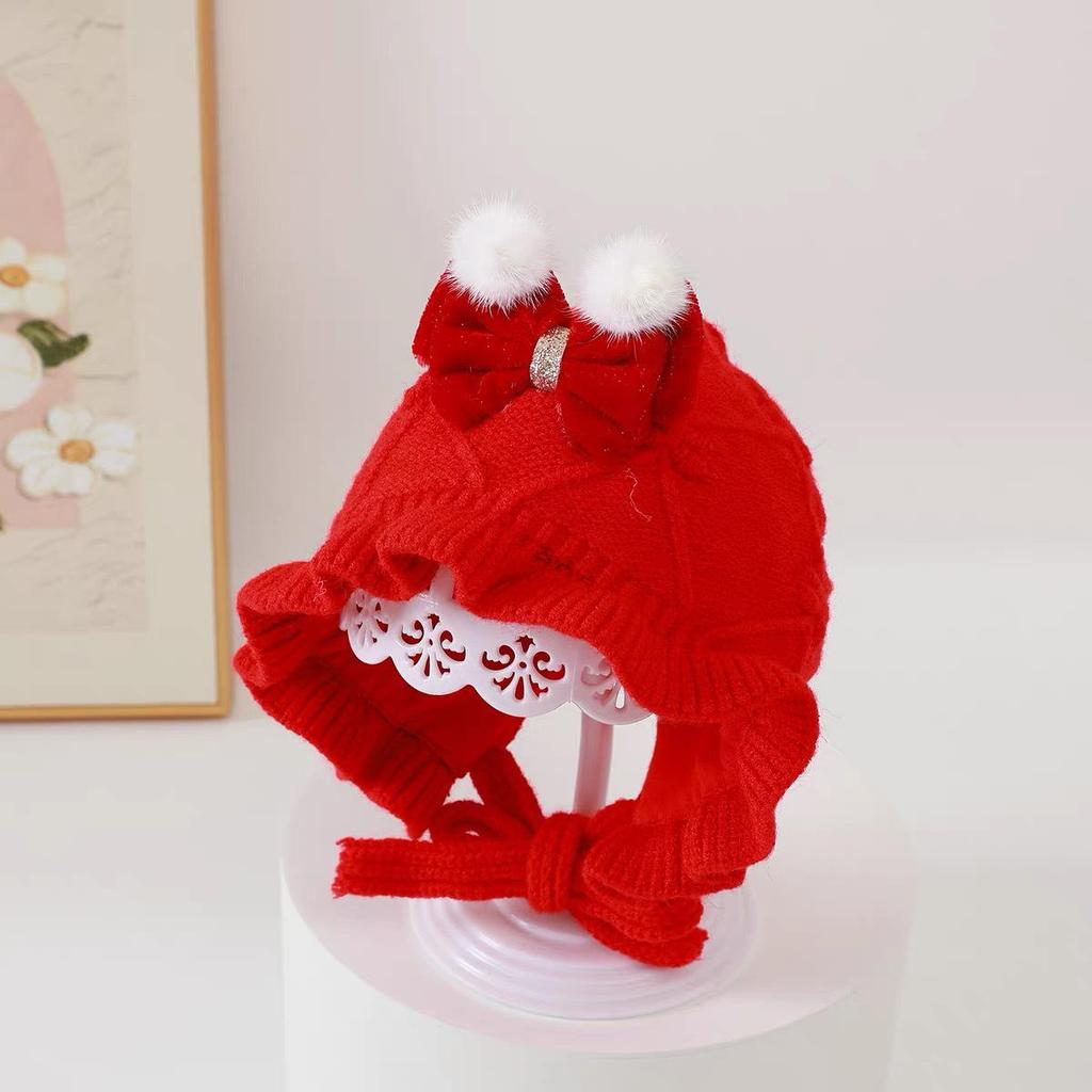 Baby Red Wool Hat with Ear Protection - Autumn/Winter Celebration for Boys & Girls