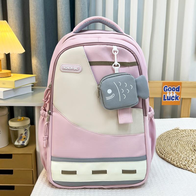 

Новый высококачественный, свежий и милый контрастный рюкзак, легкий и вместительный рюкзак для учеников средней школы розовый