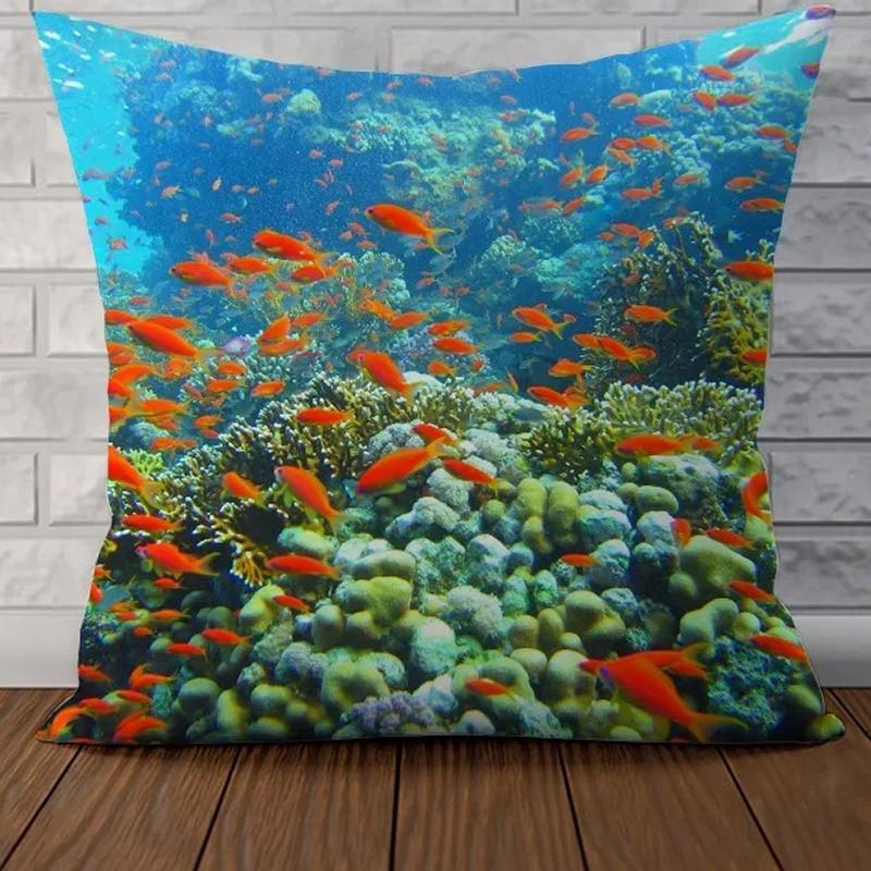 Colorful Underwater Marine Life Pillowcase Pattern Cushion Cover Suitable For Sofa Bedroom Car Pillow Cover