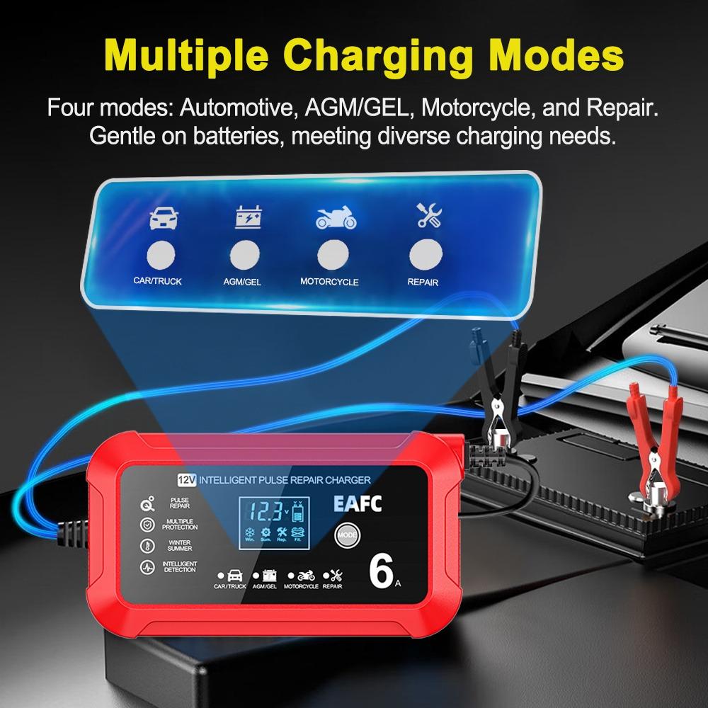 12V Puls-Reparatur-Ladegerät AGM Deep Cycle GEL Blei-Säure-Batterieladegerät, Autobatterieladegerät, Tragbares Autobatterieladegerät