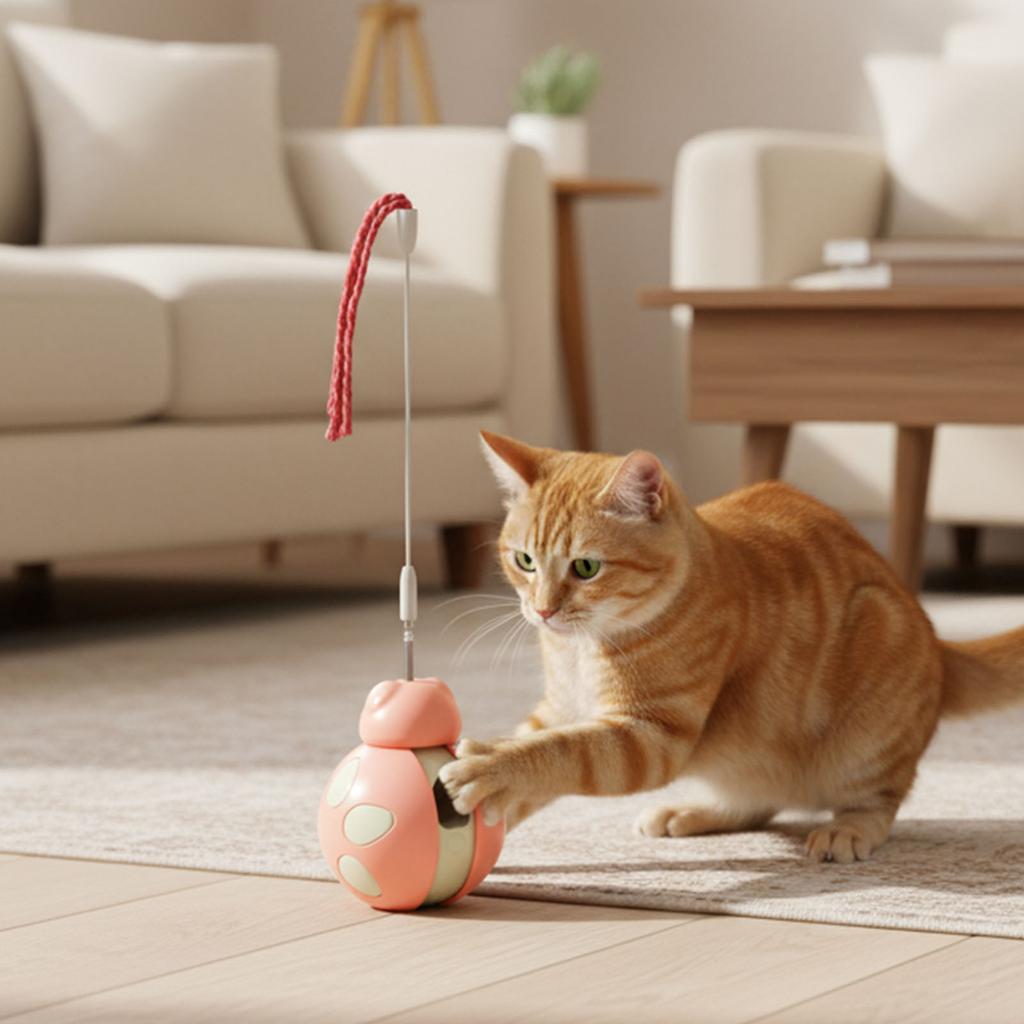 Interactive Cat Toy with Food Dispenser Leaky Food Container High-Bounce Cat Training Puzzle Toy for Kitten Small Adult Cat