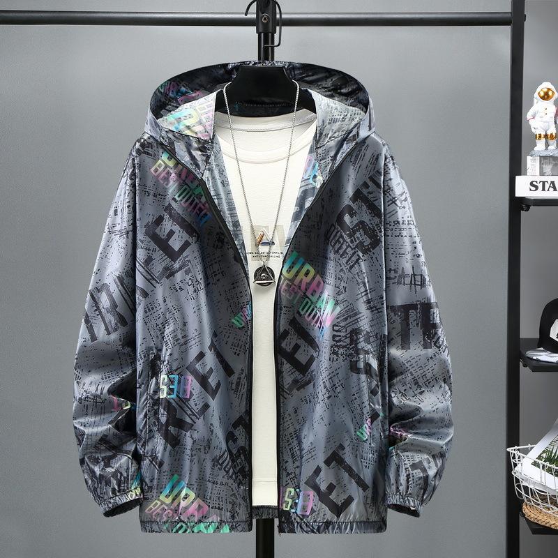 Large size ice silk sunscreen clothes, men's summer trendy fat thin jacket, UV-proof top, fat and enlarged sunscreen clothes.