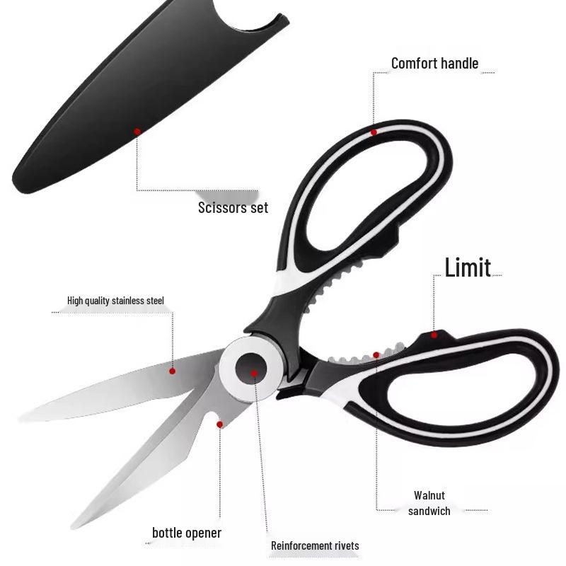 Stainless Steel Multifunctional Kitchen Scissors for Cutting Chicken Bones and Fish, Ideal for Barbecue