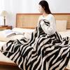 Luxury Zebra Print Fleece Sofa Throw Blanket - Half-Plush Office Nap & Airplane Decorative Blanket