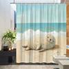 Beach Play Seal Shower Curtain - Animal Theme HD Pattern, Natural Ocean Atmosphere, Polyester Bathroom Decor,  12 Hooks