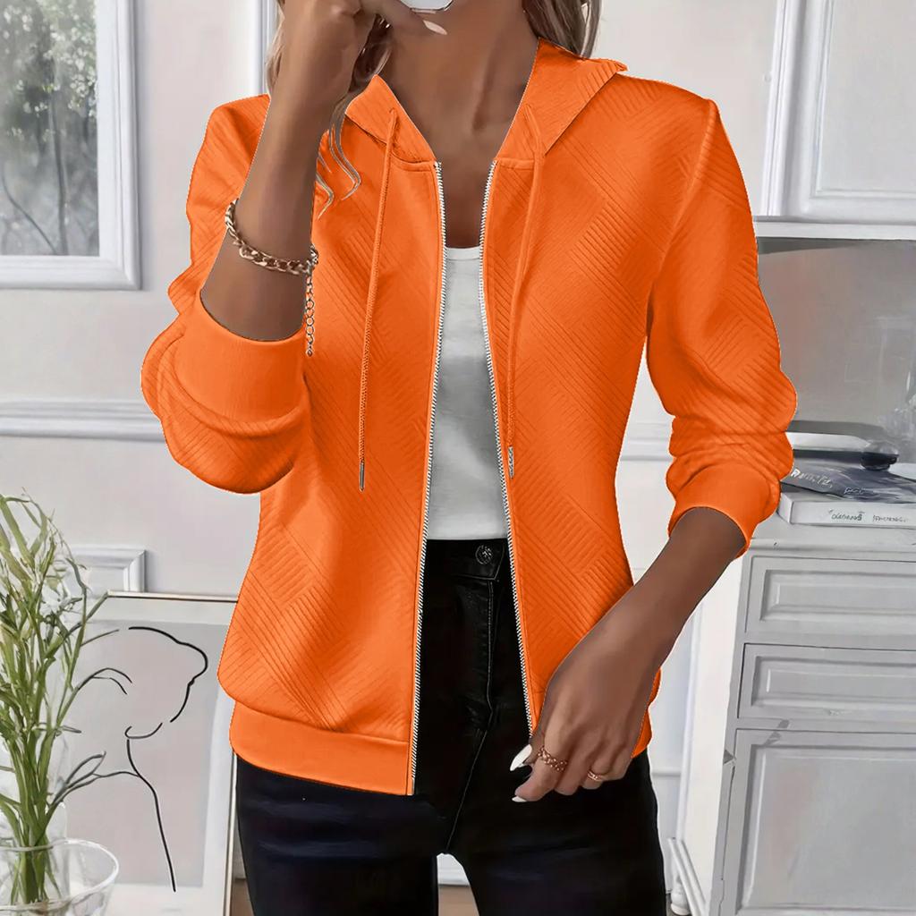 Women's Fashionable Solid Color Hooded Long Sleeved Pocket Loose Zipper Sports Shirt Jacket
