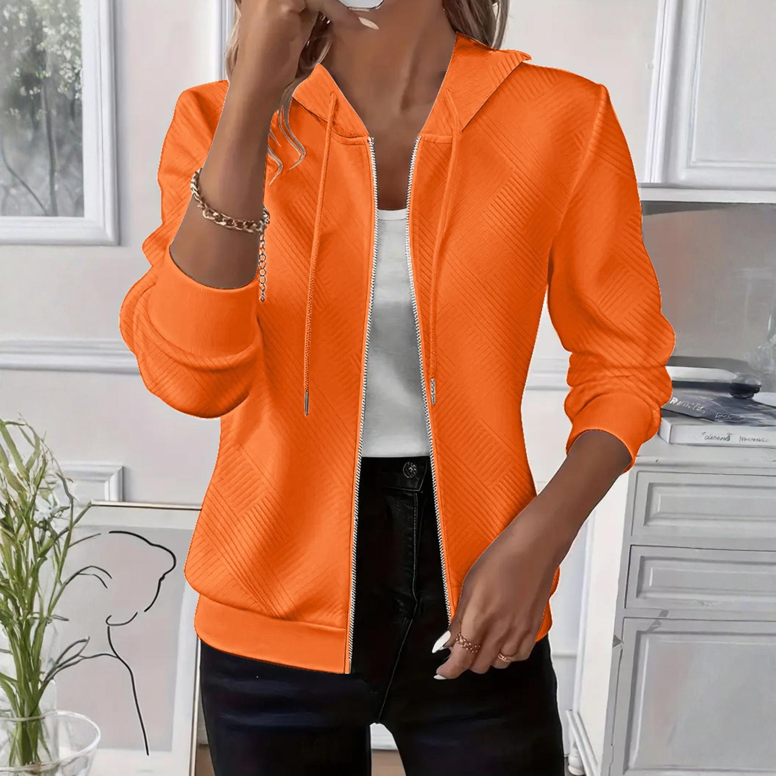 

Женская модная однотонная толстовка с капюшоном, длинными рукавами, карманом, свободного кроя, на молнии, спортивная куртка XXL оранжевый