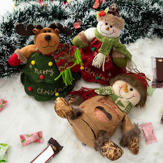 Christmas Gift Bags Zipper Design Reusable Fabric Gift Bags for Gifts Candy Fruits 3D Santa Snowman Deer Shaped Storage Bag for Party And Festival