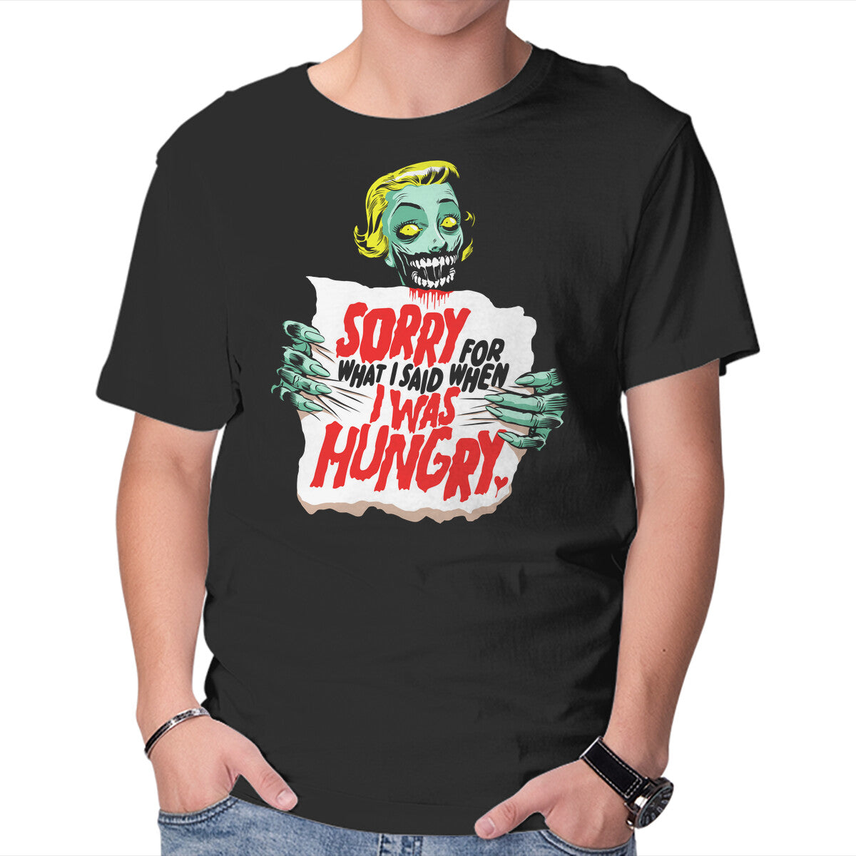 Unisex Crew Neck T-Shirt Sorry Zombie Graphic Short Sleeve Casual Tee S