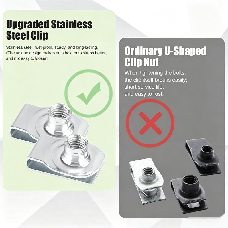 304 Stainless Steel Fuel Tank Mounting Bolts, 4 Threaded Assemblies with Formed Metal Retaining Plates for Mounting Hardware Replacement