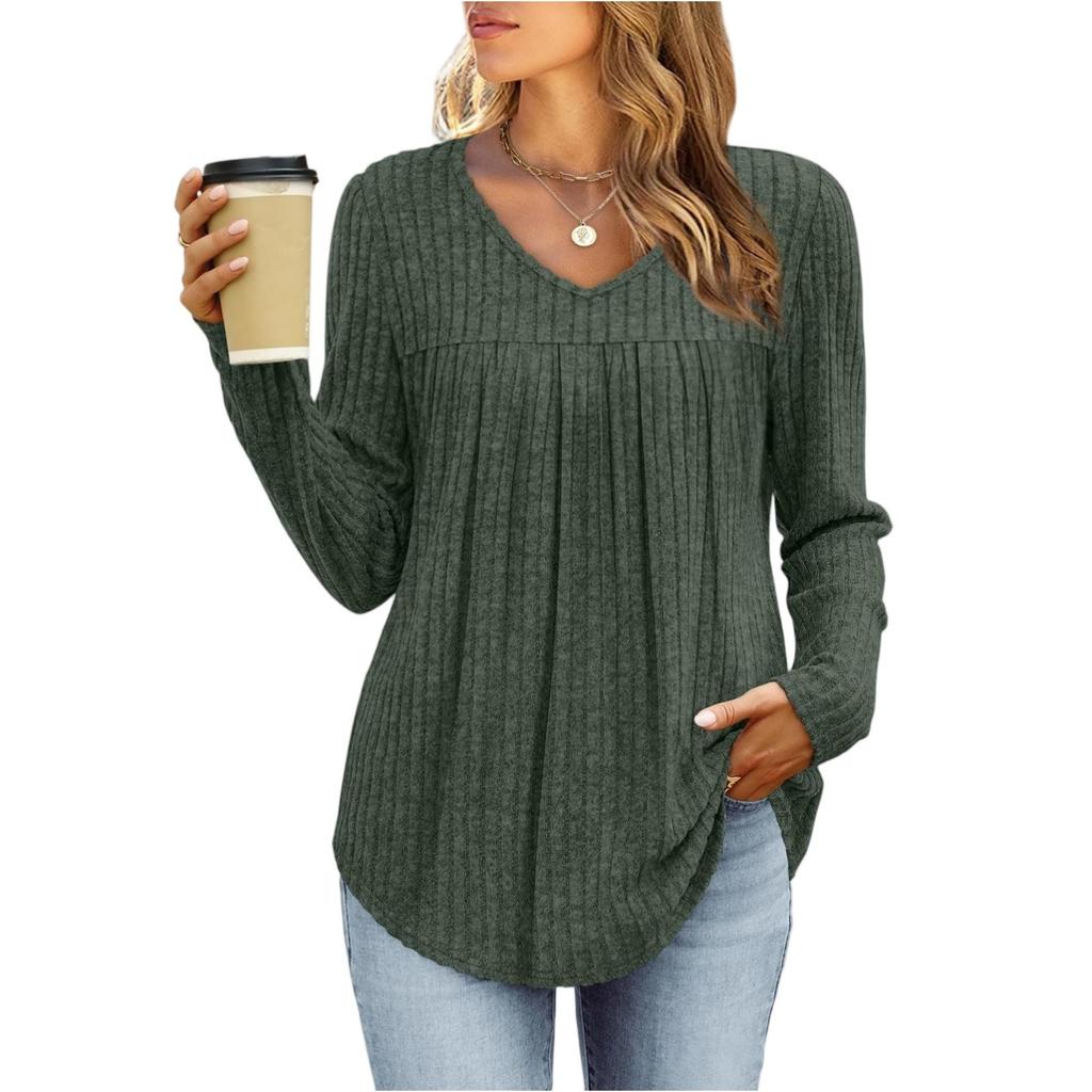 Women's Fashionable Long-sleeved Pullover Solid-color Top