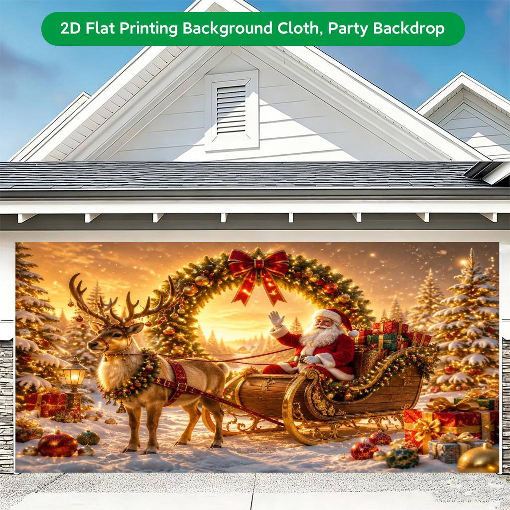 1Pcs Christmas Santa Reindeer Sleigh Decoration Background Winter Backdrop For Photo Studio Photo Booth Party