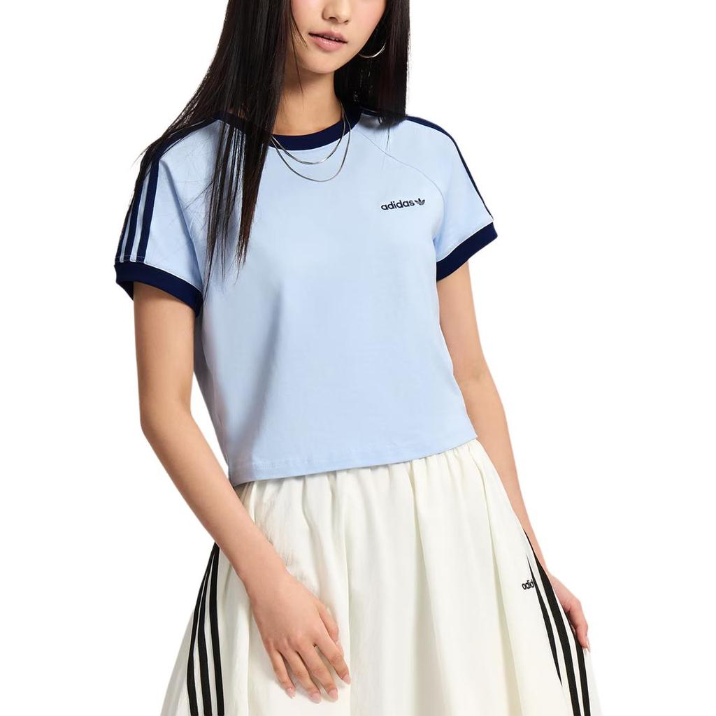 adidas Originals Three Stripe Short Sleeve Crop Sports T-Shirt Women Tops KX7971