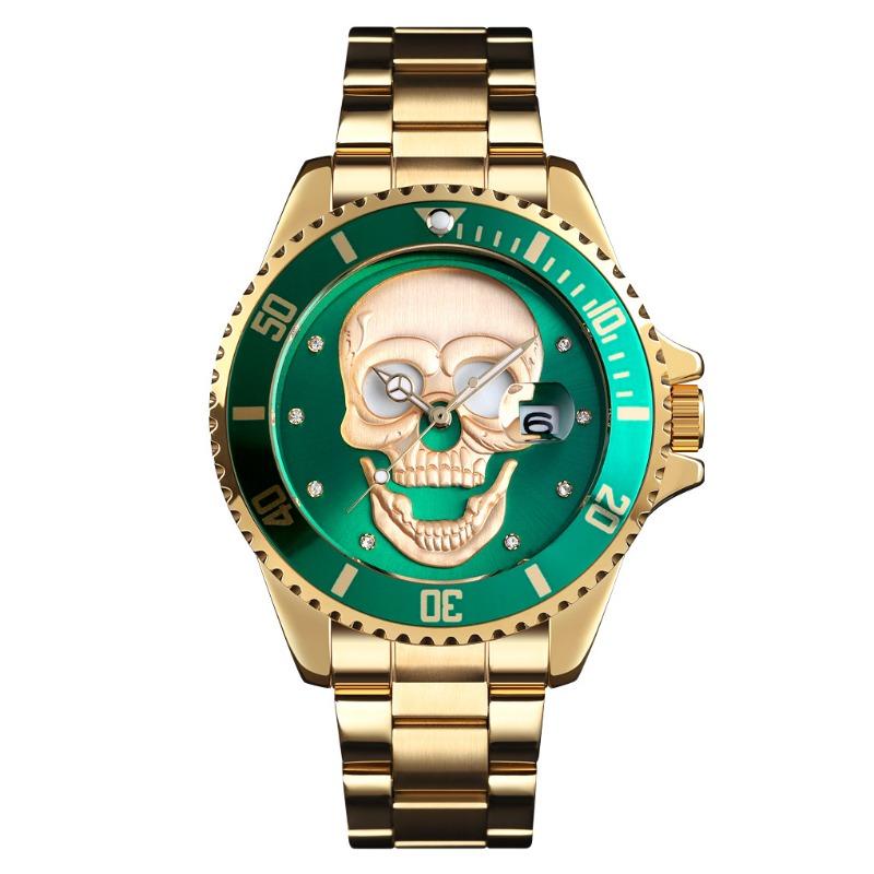 Hot-selling watch, fashionable rhinestone-encrusted skull, luminous men's waterproof quartz watch