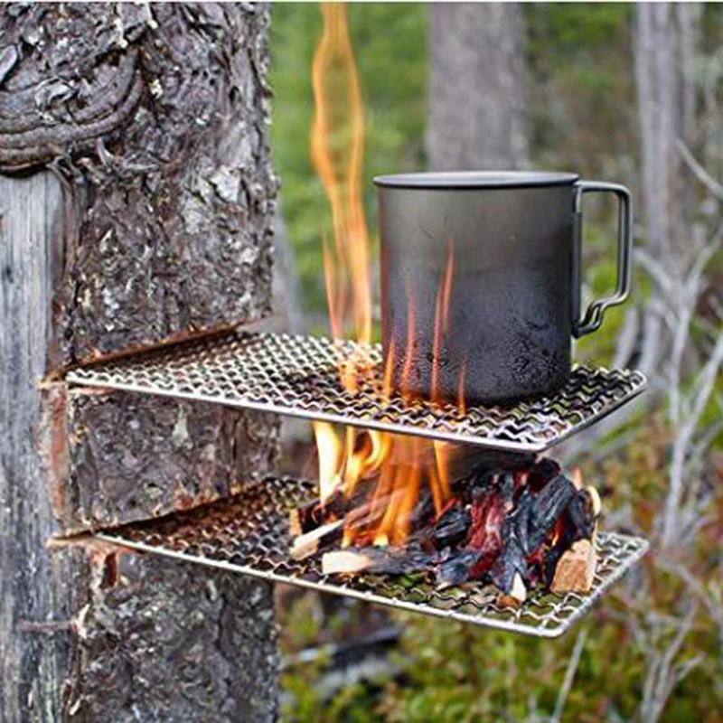Stainless Steel Camping Grill Rack Grate Mesh Pads Portable Square Grilling Net Fire Cooking Outdoor Traveling Picnic Bbq Pad