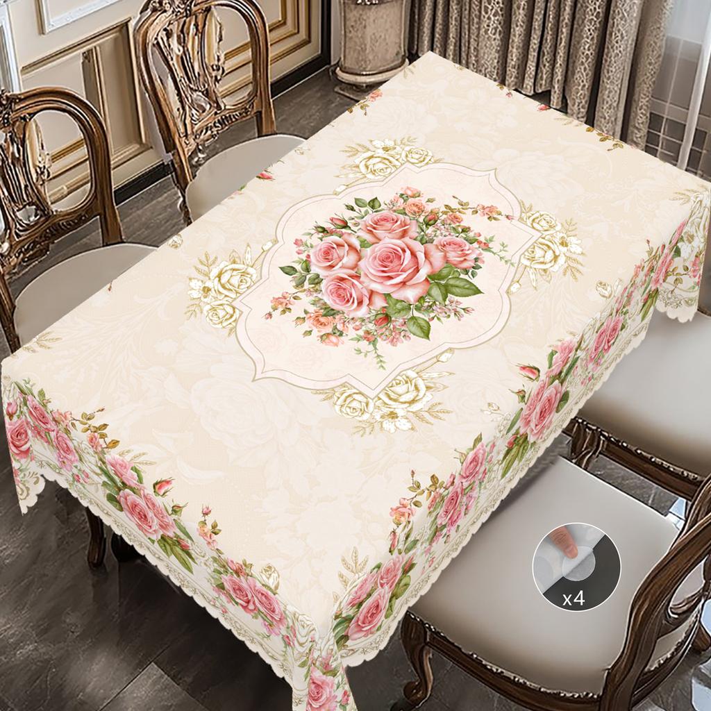 1 Piece Flower Theme Printed Tablecloth, Country Farmhouse Style, Bright Rose Pattern Design, Spring And Summer Camping Style Picnic, Wedding Season,