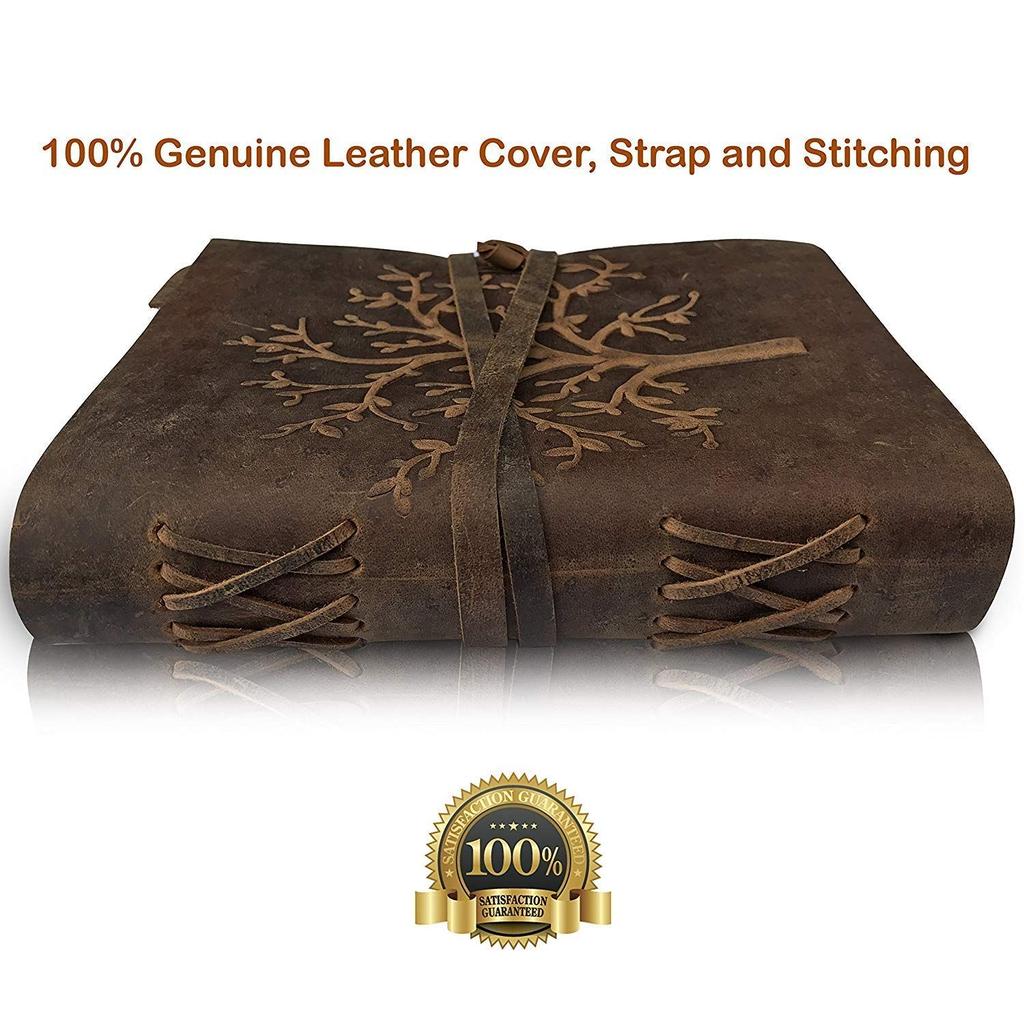 Handgefertigtes geprägtes Reisetagebuch im klassischen Stil/Format mit Baumdesign – Braun. Größe 5 x 7 Zoll.