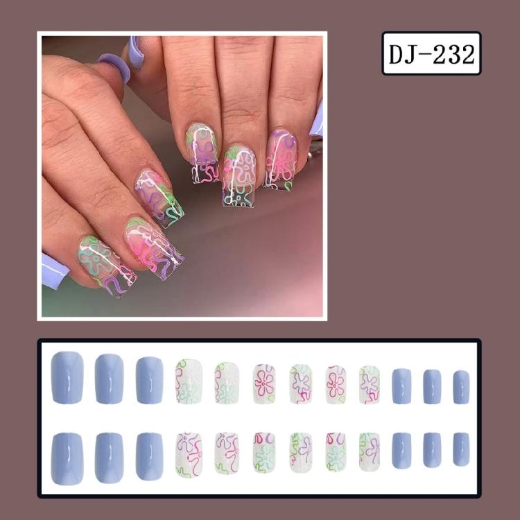 24 Stück Kurze Quadratische Falsche Nägel Press-On Nägel Künstliche Nägel Falsche Nägel Aufkleber Nägel Designs Französische Nagelspitzen Geschenke