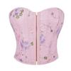 Top Corsetto Bustier Senza Spalline Ricamato Floreale in Raso Rosa con Ganci Anteriori Steccato per Donna
