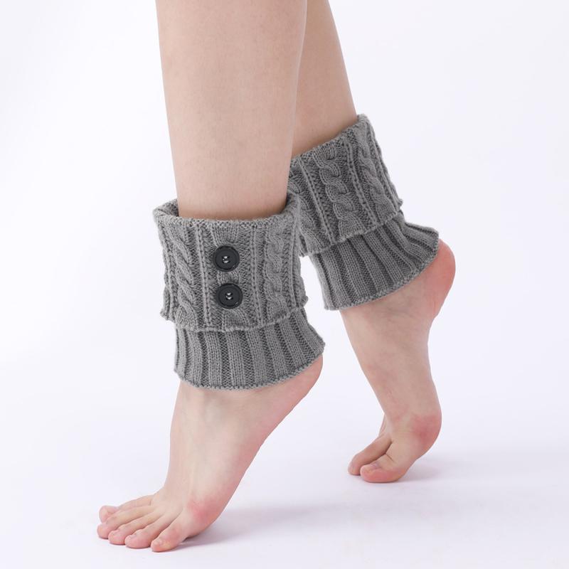 Button Fried Dough Twists Knitted Wool Socks Warm In Autumn And Winter Short Leg Guards Women's Warm Foot Cover