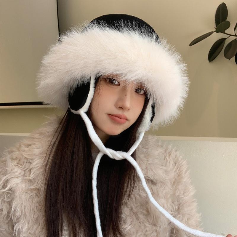 Hat Women's Autumn and Winter Plush Thermal Hat Outdoor Thickened Mongolian Hat Cold-proof Ear Feng Hat