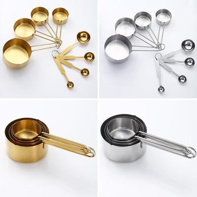 Stainless Steel Measuring Cup & Spoon Set for Coffee, Seasoning, Baking - 4 or 8 Piece Set.