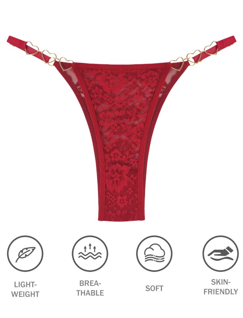 Panegy Bikini Extreme Sexy Heart Metallic Floral Beautiful Comfortable and Bright and Sizes S Women's T-Back Panties, Lingerie, All-Lace See-Through