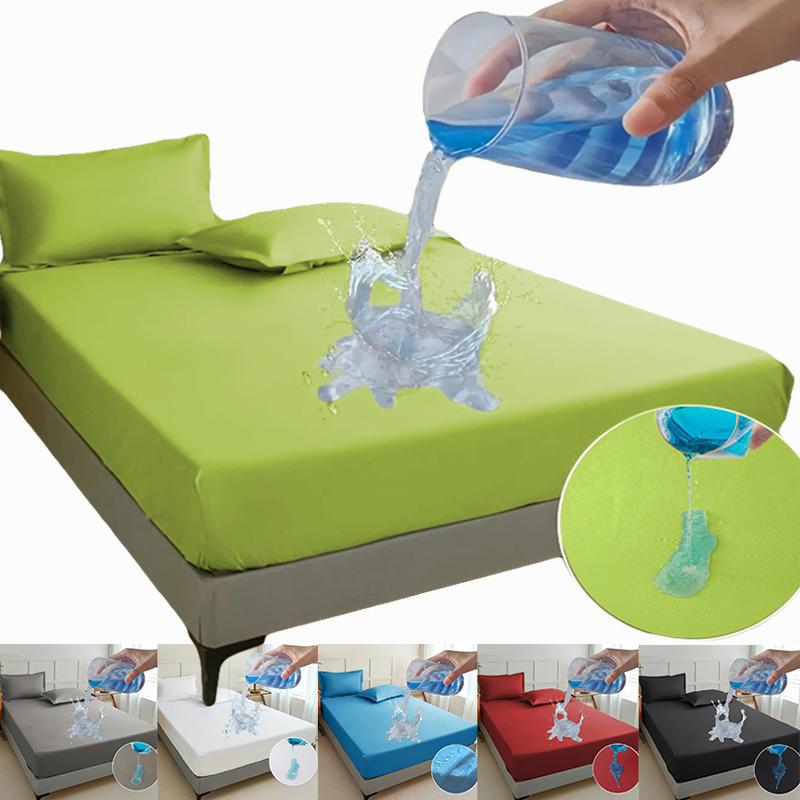 

Premium High Quality Fitted Sheet Protector Waterproof Bed Sheet Solid Color Bedding Essentials Mattress Protector Petfriendly Bedding Bedroom Decor 90x200cm(Only sheet)