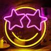 Smile Face Neon Sign LED Neon Light Wall Decor Smiley Face Light Up Signs USB Powered Yellow Neon Signs For Bedroom Pink