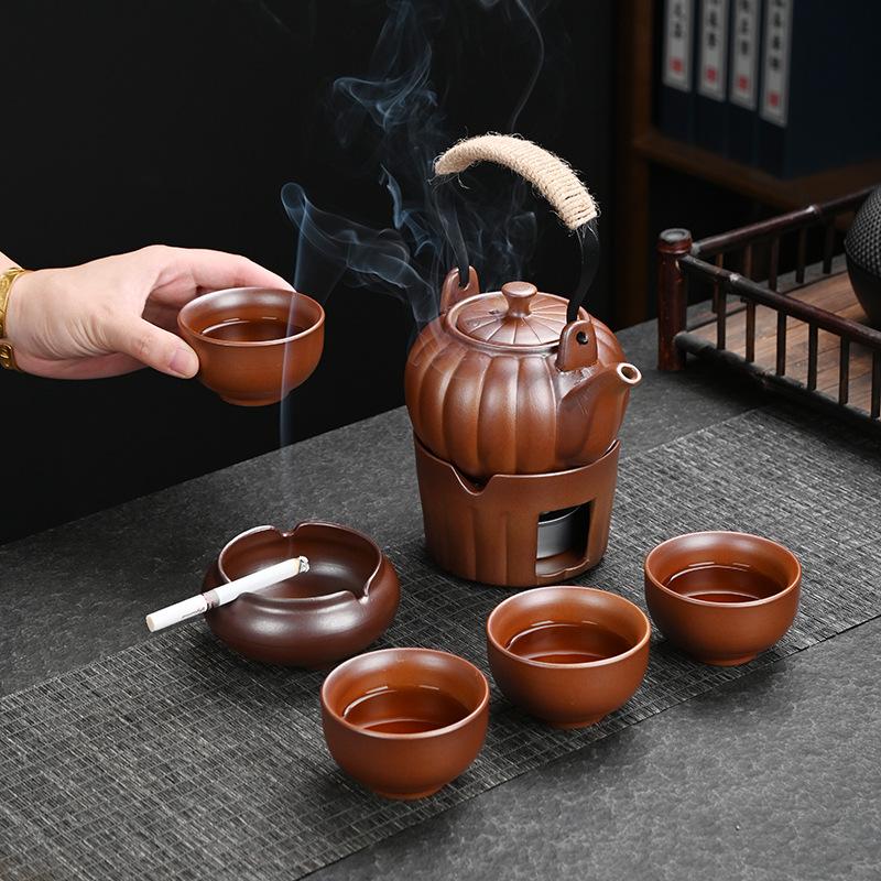 

Outdoor portable tea set, coarse pottery lifting beam pot set, retro picnic stove, tea making set, gift set