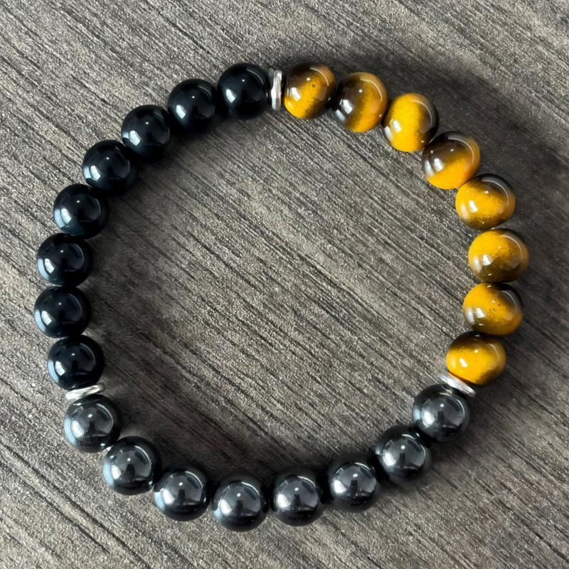 Tiger Eye & Black Hematite Natural Stone Bracelet - Multi-element Beaded Design