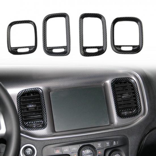 Carbon Fiber Air Vent Outlet AC Frame Cover Trim kit For Dodge Charger 2011-2014